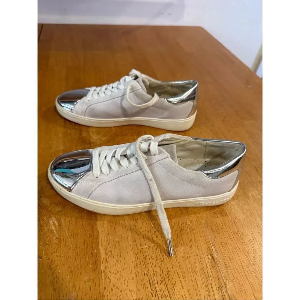 Michael Michael Kors White Leather Silver Toe Sneaker Shoes Size 7.5 - Picture 5 of 12